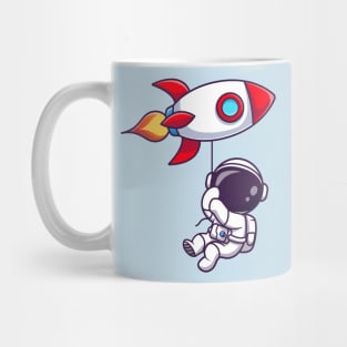 Cute Astronaut Floating With Rocket Balloon Mug